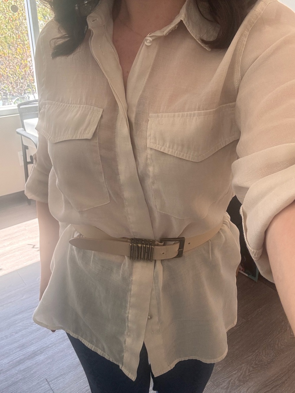 Cream Button-Down Shirt with Chest Pockets